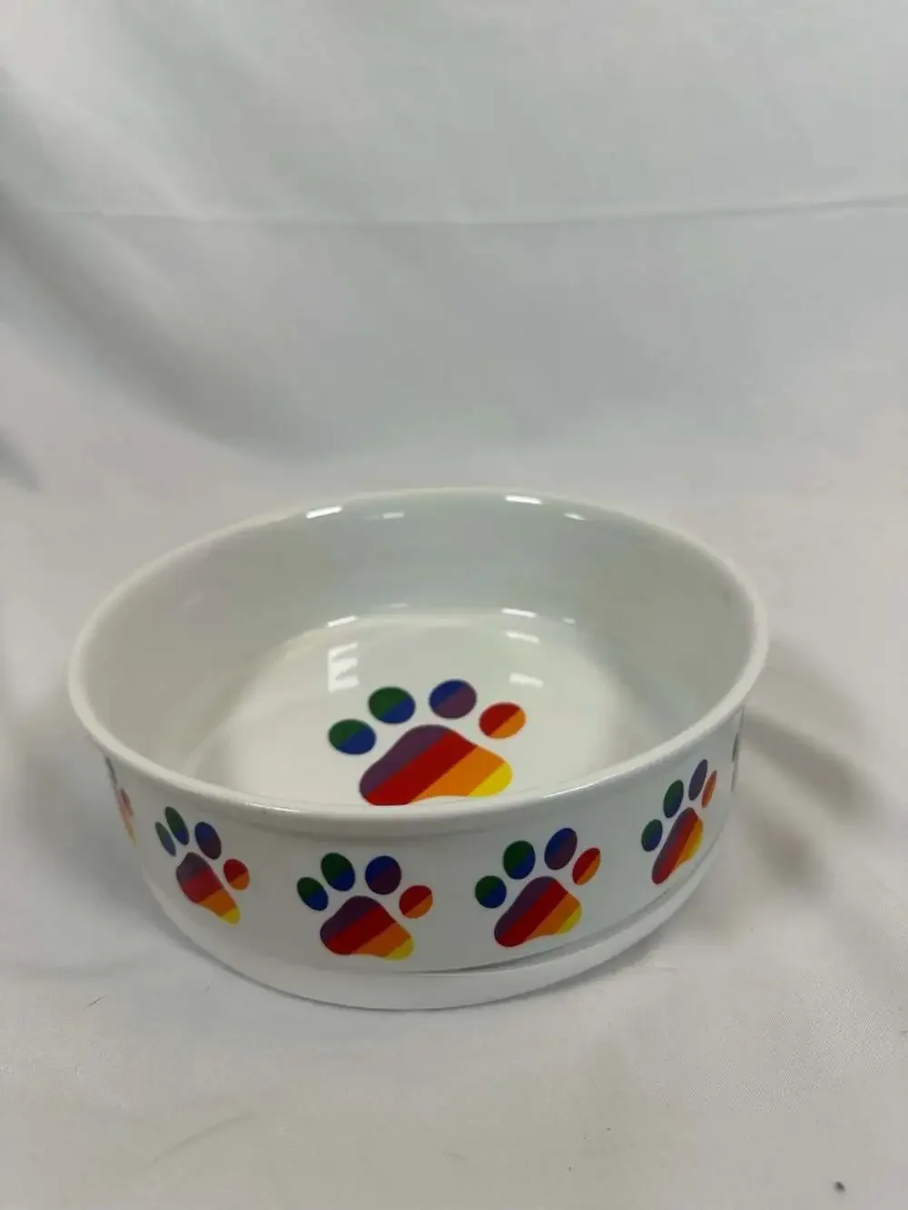 Bone Dry Ceramic Rainbow Paw Print Pet Bowl with Octopus Slow Feeder Insert